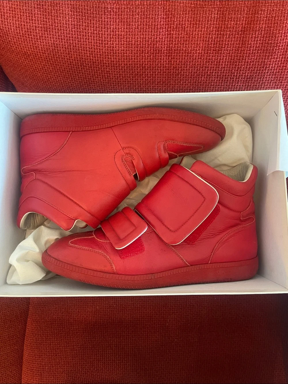 Maison Martin Margiela Red High-Top Velcro Sneakers